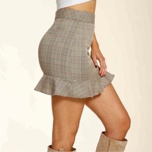 dm bm Plaid Mini Skirt, Brown New withTag
